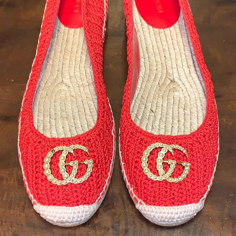 New Gucci red GG pearl espadrilles size 40